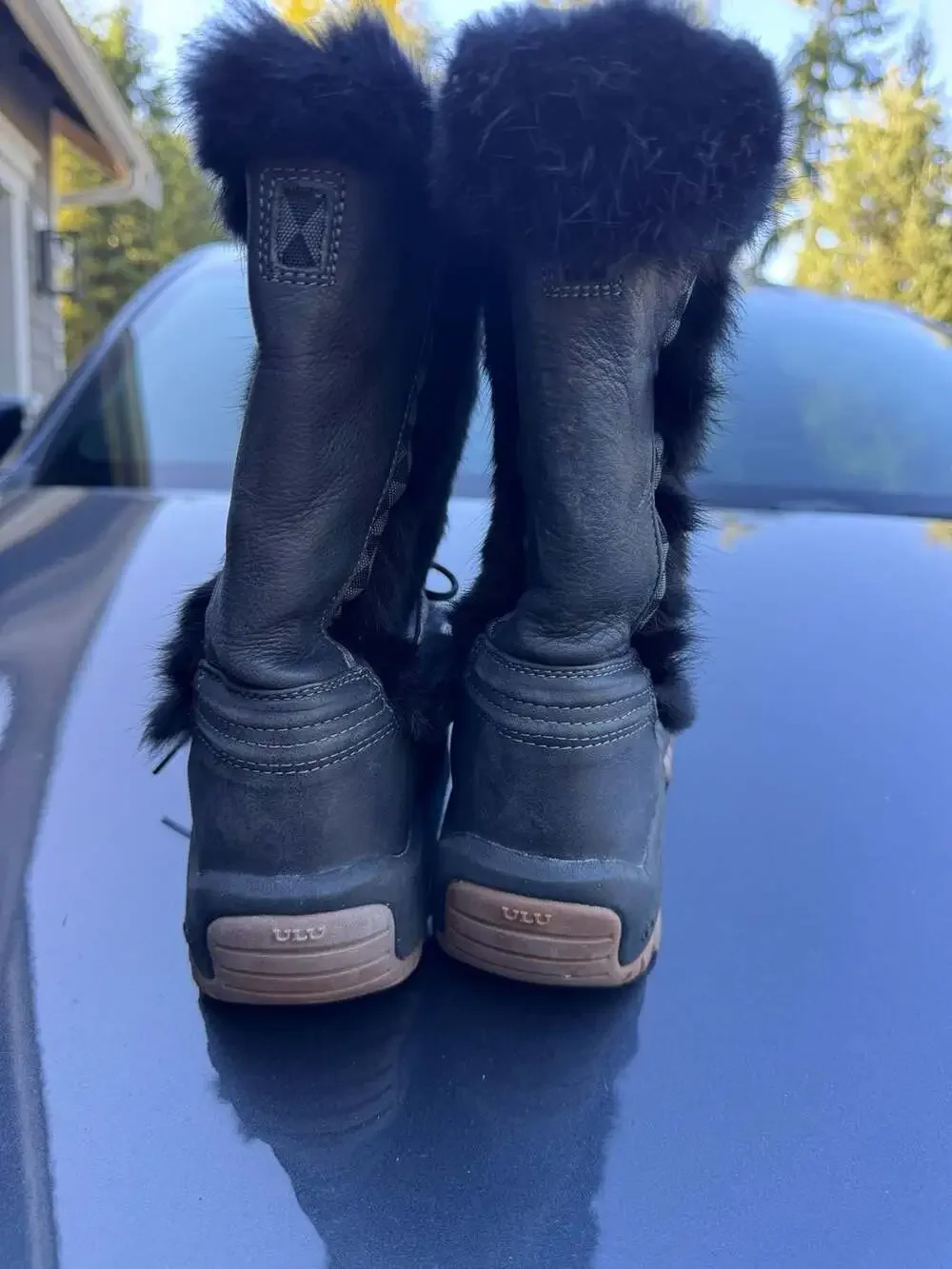 Ulu CRO-11W Black Leather Fur Winter Snow Boots Women's Size 7